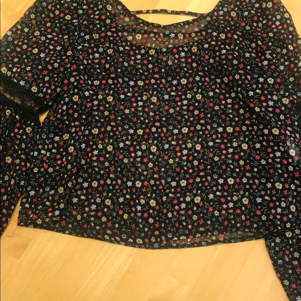 Bell sleeve sheer blouse